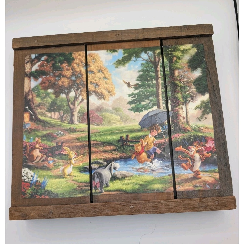 Winnie the Pooh & Friends Rustic Wood Wall Art Plaque Hundred Acre Wood 12"